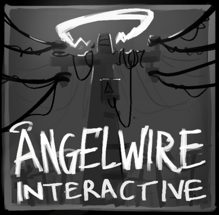 Angelwire Interactive Logo: a design of a telephone pole and a halo of electricity above it